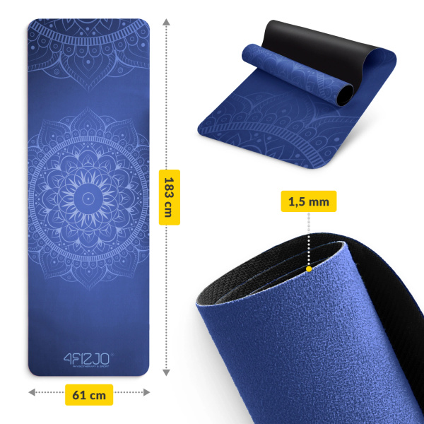 Mata do ćwiczeń fitness, jogi 183x61cm1,5mm niebieska
