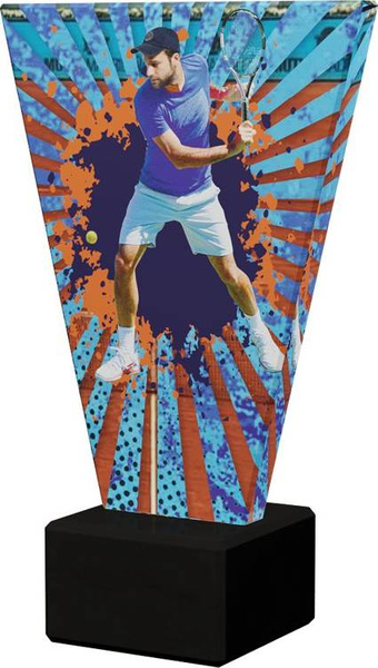 Kolorowe trofeum szklane na podstawie marmurowej - TENIS ZIEMNY MĘŻCZYZNA