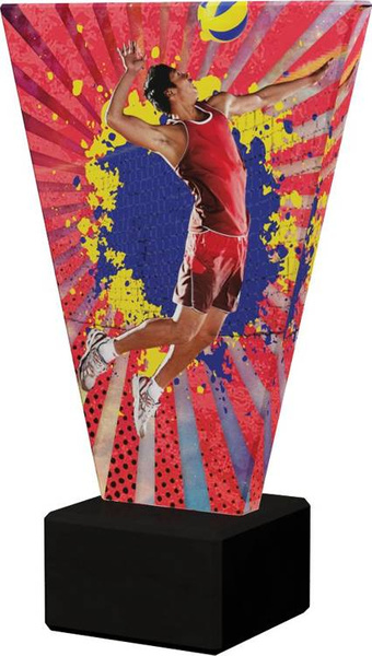 Kolorowe trofeum szklane na podstawie marmurowej - SIATKÓWKA