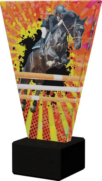 Kolorowe trofeum szklane na podstawie marmurowej - JEŹDZIECTWO