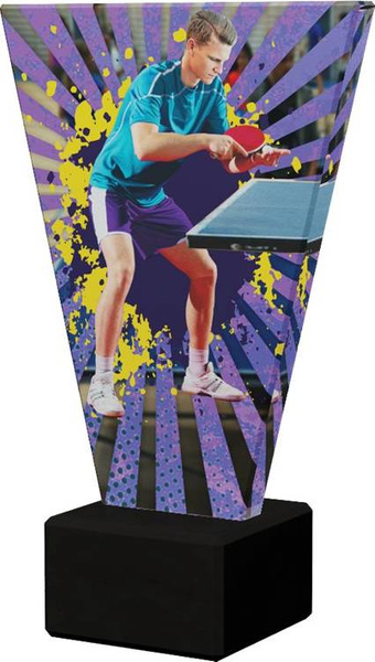 Kolorowe trofeum szklane na podstawie marmurowej - TENIS STOŁOWY