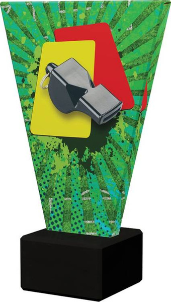 Kolorowe trofeum szklane na podstawie marmurowej - PIŁKA NOŻNA SĘDZIA
