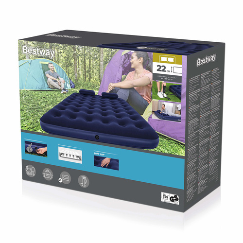 Materac dwuosobowy welurowy z pompką 203 x 152 x 22 cm