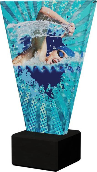 Kolorowe trofeum szklane na podstawie marmurowej - PŁYWANIE
