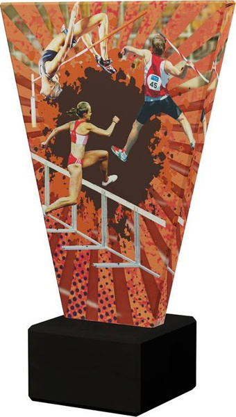 Kolorowe trofeum szklane na podstawie marmurowej - LEKKOATLETYKA