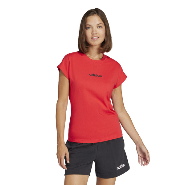 Koszulka damska adidas Essentials Linear Cotton czerwona JG8661