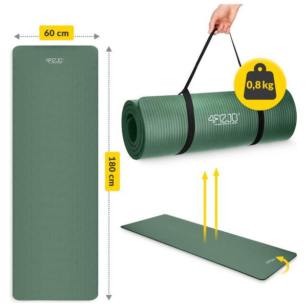 Mata fitness, do ćwiczeń, jogi NBR 1,5cm zielona