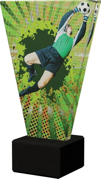 Kolorowe trofeum szklane na podstawie marmurowej - PIŁKA NOŻNA BRAMKARZ